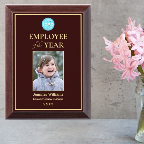Employee of the Year Photo Business Logo Gold DIY Award Plaque