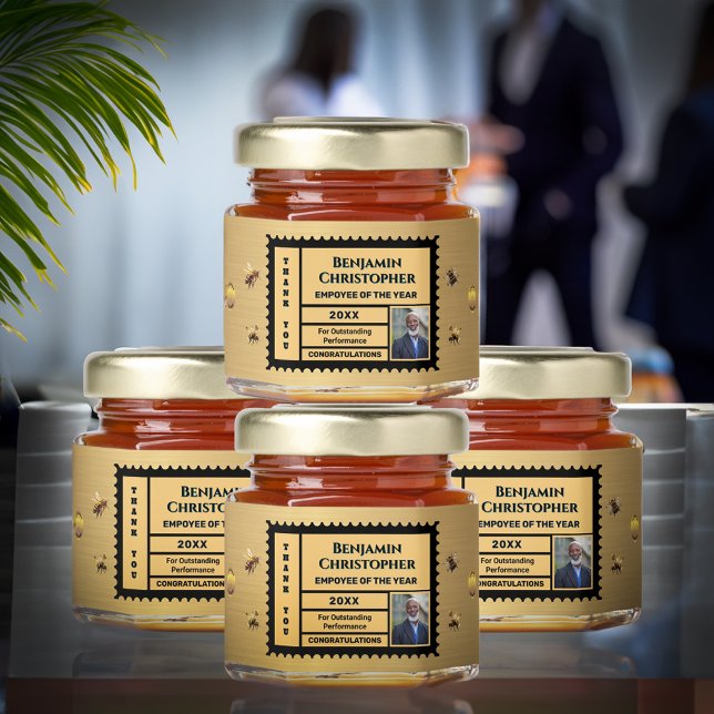 Employee Of The Year Photo Business Logo Gold Honey Jar Favors (Employee Of The Year Photo Business Logo Gold Honey Jar Favors are great to give to the attendees.)