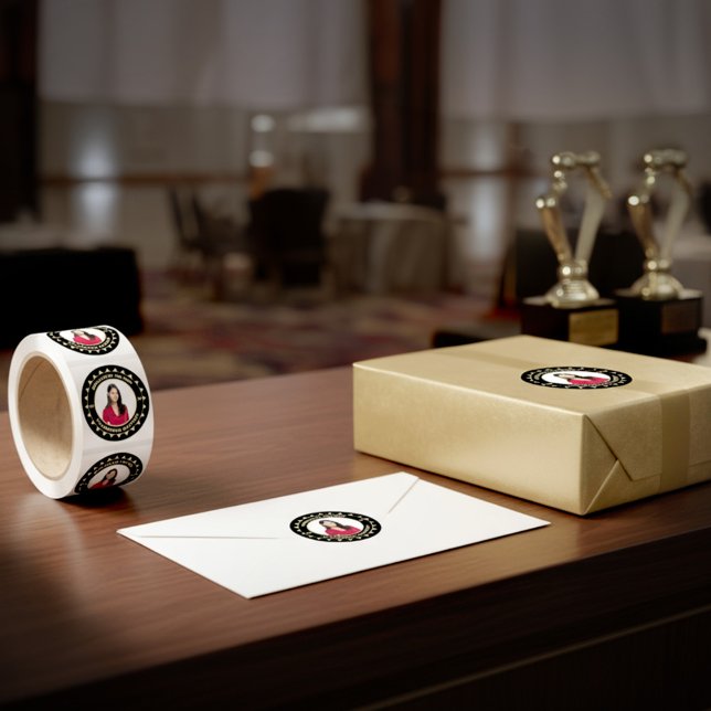 Employee Of The Year Photo Gold Black Modern Classic Round Sticker (Employee Of The Year Photo Gold Black Modern Classic Round Sticker great to use for different events)