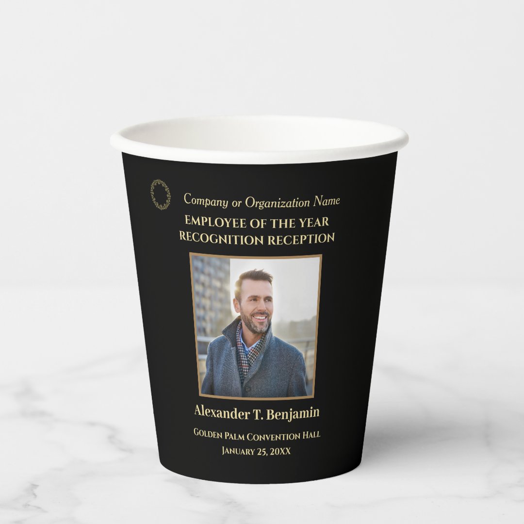 Employee Of The Year Photo Logo Awards Personalize Paper Cups | Zazzle