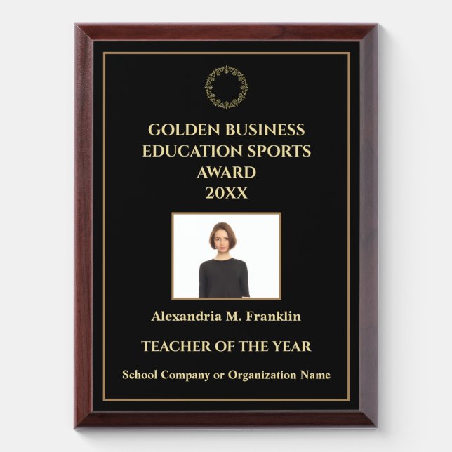 Employee Of The Year Photo Logo Gold Black Award Plaque (Vertical)