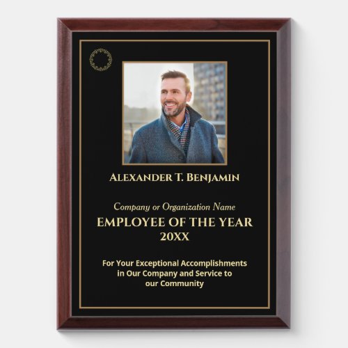 Employee Of The Year Photo Logo Gold Personalize Award Plaque