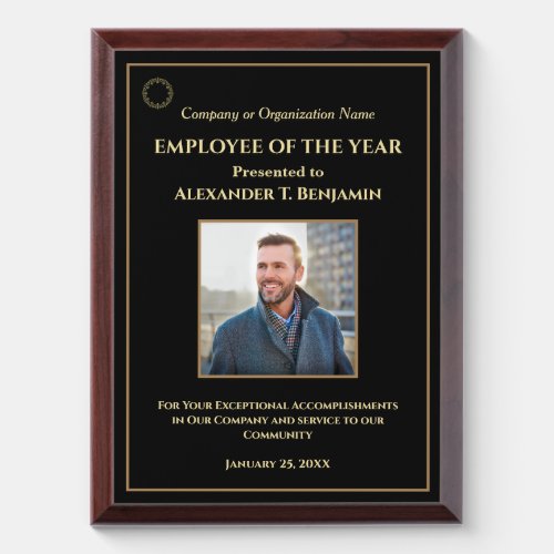 Employee Of The Year Photo Logo Gold Personalize Award Plaque