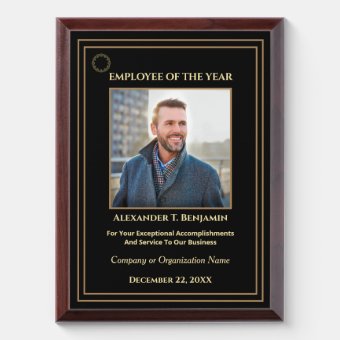 Employee Of The Year Photo Logo Gold Personalize Award Plaque | Zazzle