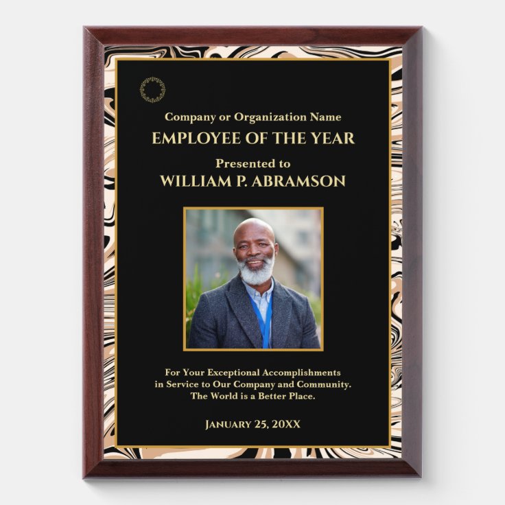 Employee Of The Year Photo Logo Gold Personalize Award Plaque | Zazzle