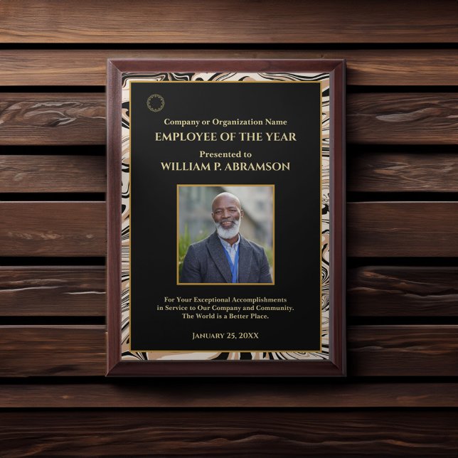 Employee Of The Year Photo Logo Gold Personalize  Award Plaque (Employee Of The Year Photo Logo Gold Stylish Elegant Personalize Award Plaque great for your event. )