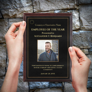 Employee Of The Year Photo Logo Gold Personalize Award Plaque