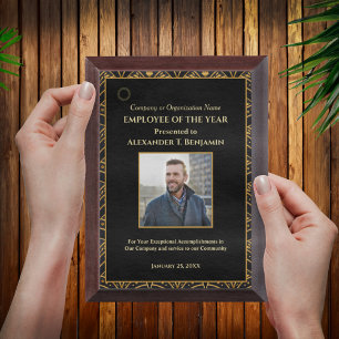 Employee Of The Year Photo Logo Gold Personalize Award Plaque