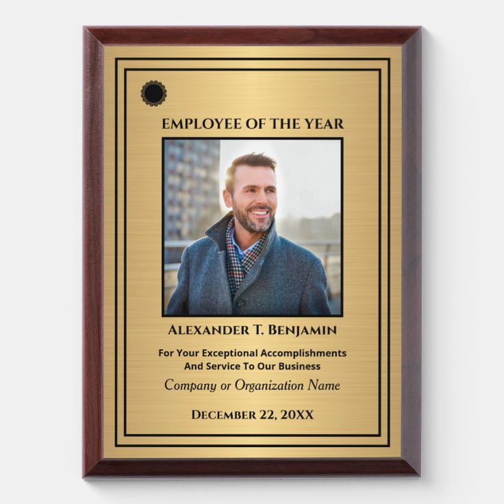 Employee Of The Year Photo Logo Gold Personalize Award Plaque | Zazzle