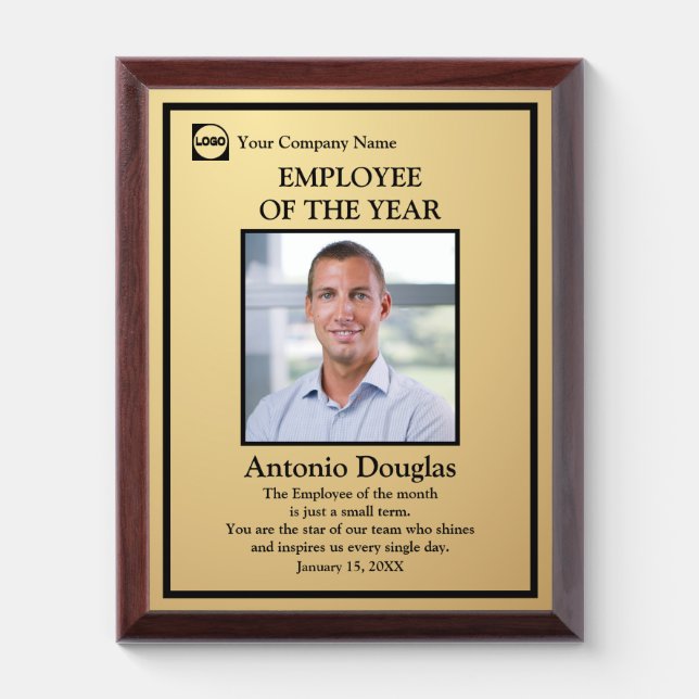 Employee of the Year Photo Simple Gold & Black     Award Plaque (Vertical)