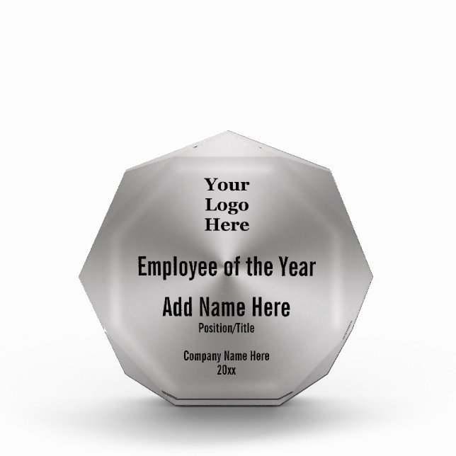 Employee of the Year Silver & Black Your Logo Here Acrylic Award (Front)