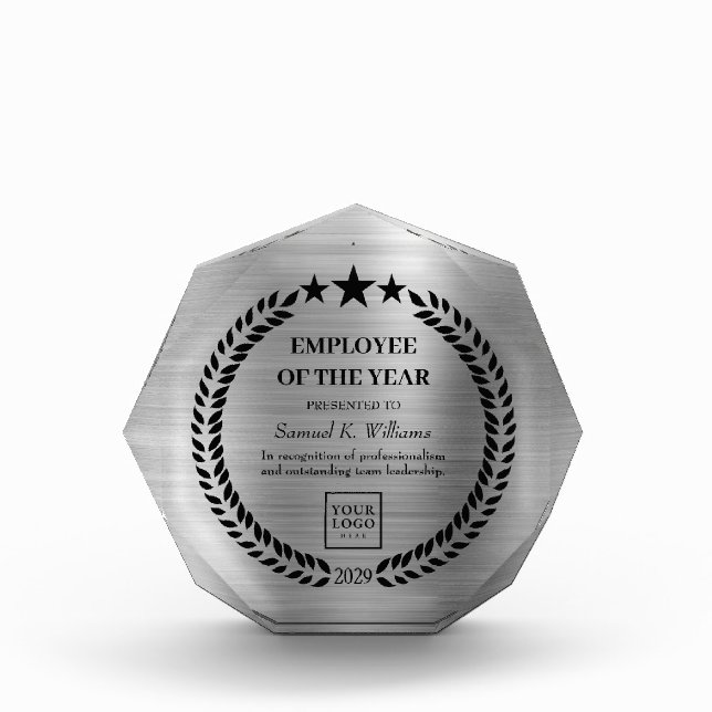 Employee Of The Year Silver Trophy Recognition Acrylic Award (Front)