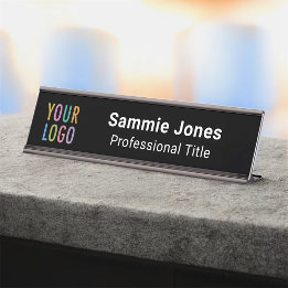 Employee Office Desk Name Plate Company Logo Black