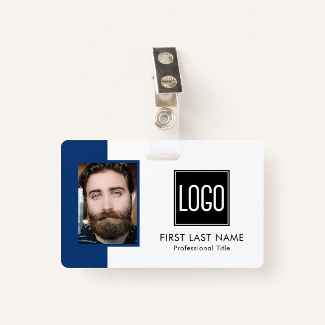 Employee Office ID | Blue Logo Photo Badge (Front with Clip)
