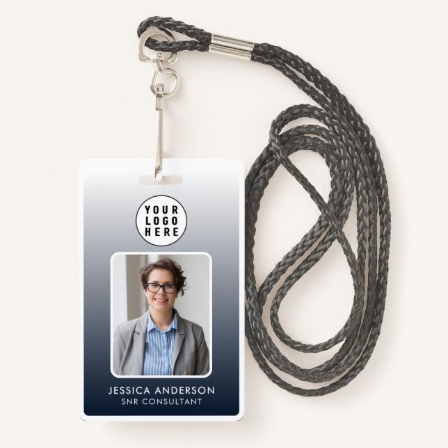Employee Pass Photo Logo | Navy Blue Gradient  Badge (Front with Lanyard)