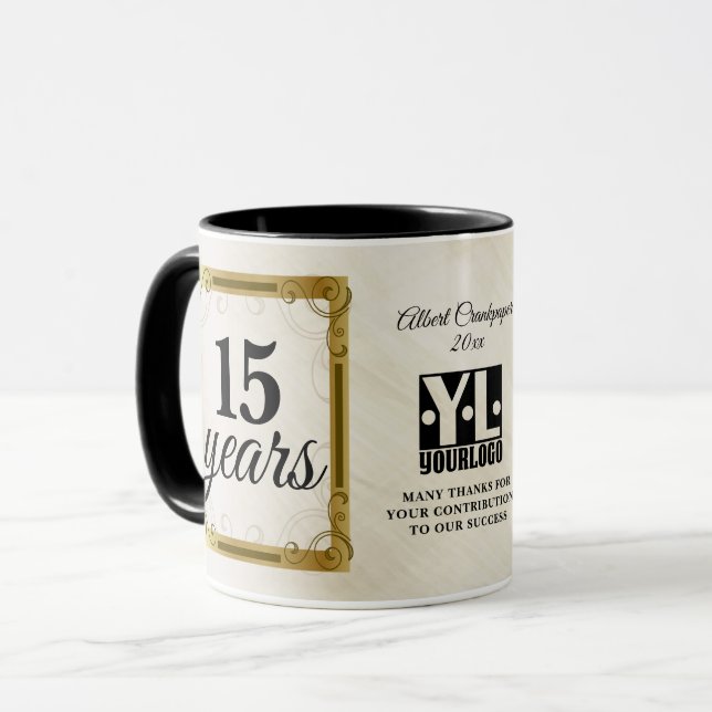 Employee performance anniversary milestone award mug (Front Left)