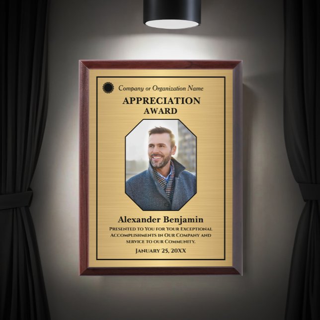  Employee Photo Appreciation Logo Gold Custom Award Plaque (Employee Appreciation Photo Logo Gold Personalize Award Plaque for your award presentation.)