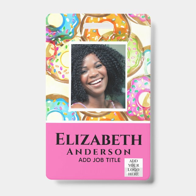 EMPLOYEE PHOTO BADGE QR Code Barcode Baker Donuts (Front)