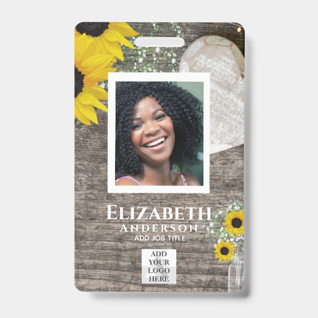 EMPLOYEE PHOTO BADGE QR Code Barcode Sunflowers (Front)