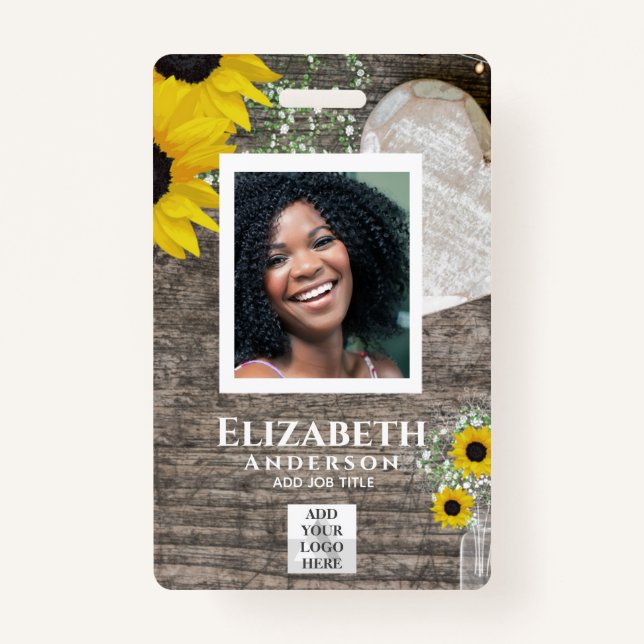 EMPLOYEE PHOTO BADGE QR Code Barcode Sunflowers (Front)