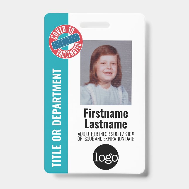 Employee Photo, Bar Code, Logo, Covid Vaccinated Badge (Front)