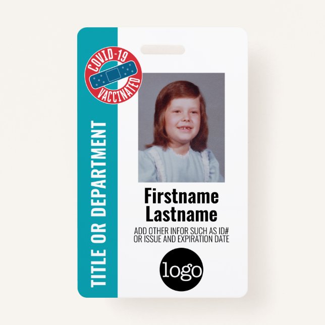 Employee Photo, Bar Code, Logo, Covid Vaccinated Badge (Front)