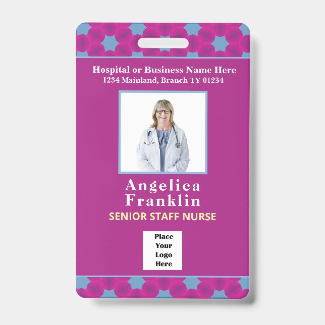Employee Photo Bar Code Logo Custom Medical Nurse Badge (Front)