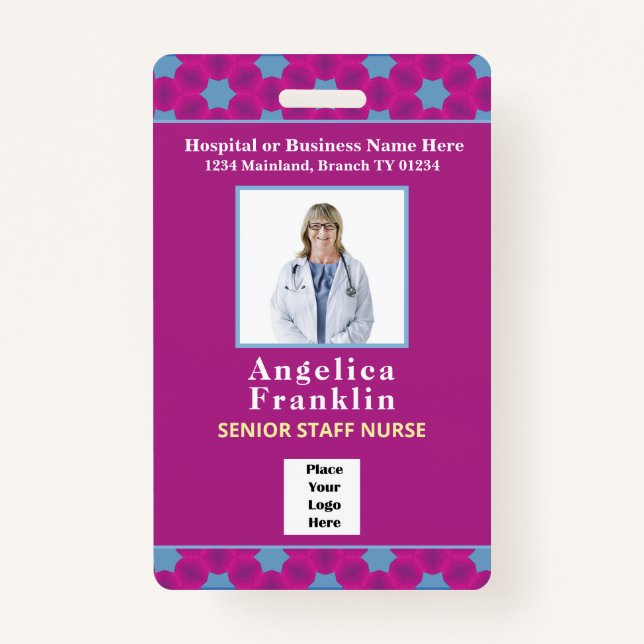 Employee Photo Bar Code Logo Custom Medical Nurse Badge (Front)