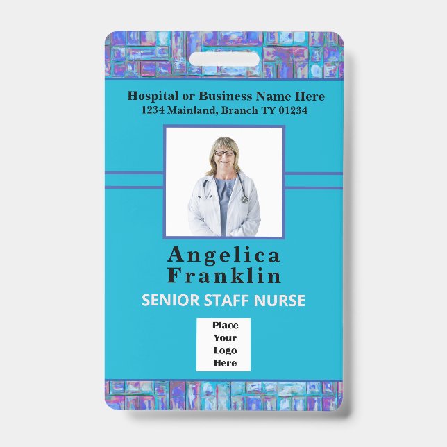 Employee Photo Bar Code Logo Custom Medical Nurse Badge (Front)