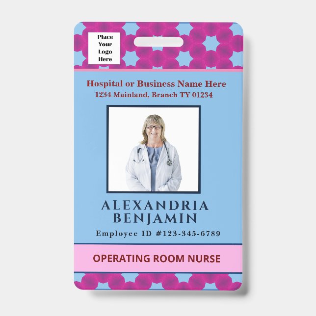 Employee Photo Bar Code Logo Medical Nurse Badge (Front)
