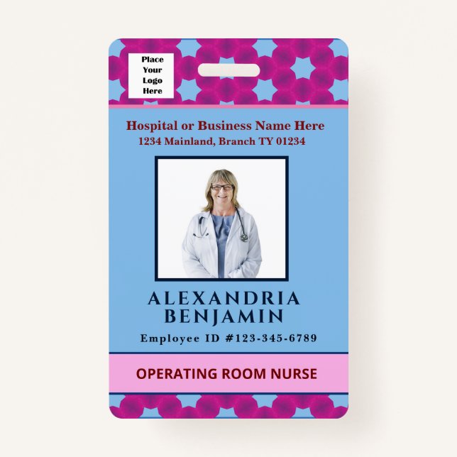 Employee Photo Bar Code Logo Medical Nurse Badge (Front)