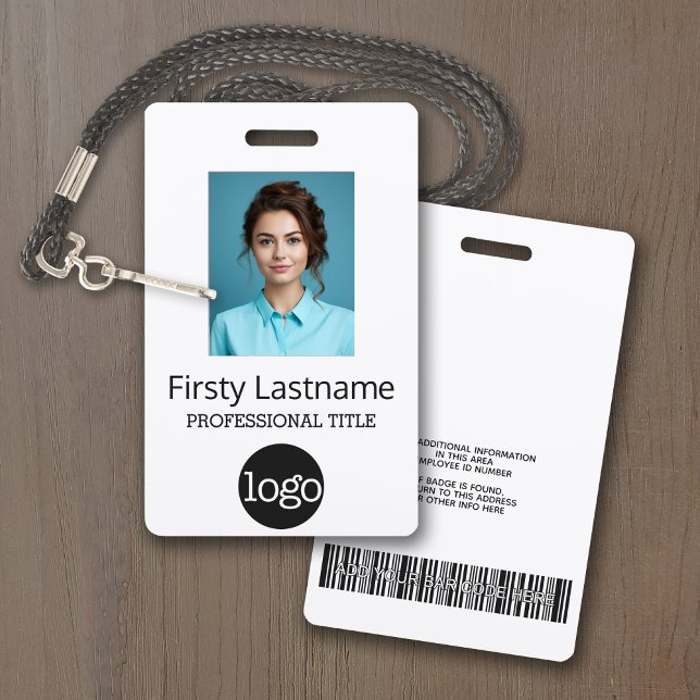 Employee - Photo, Bar Code, Logo, Name Gradient Badge (Employee Badge with Gradient Background. Add a photo and logo to this name tag. Can Change colors!)
