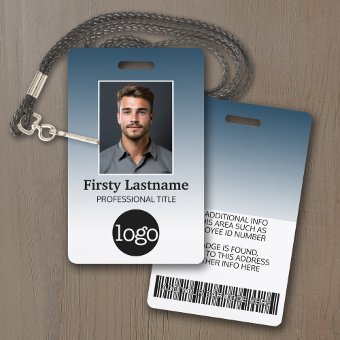 Employee - Photo, Bar Code, Logo, Name Gradient Badge | Zazzle