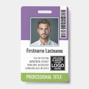 Employee - Photo, Bar Code, Logo Name Purple Green Badge