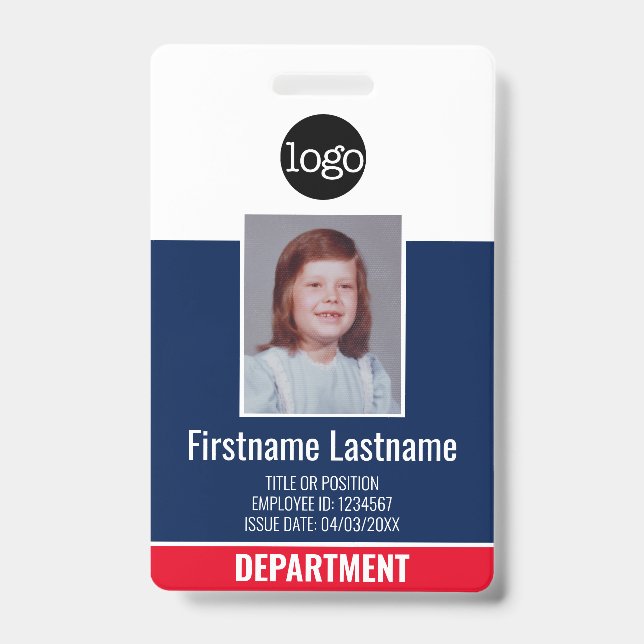 Employee Photo, Bar QR Code, Logo, Title NAME ID Badge (Front)