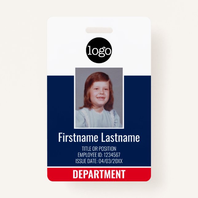Employee Photo, Bar QR Code, Logo, Title NAME ID Badge (Front)