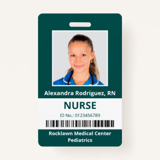 Employee Photo Barcode Blue-Green White Medical ID Badge