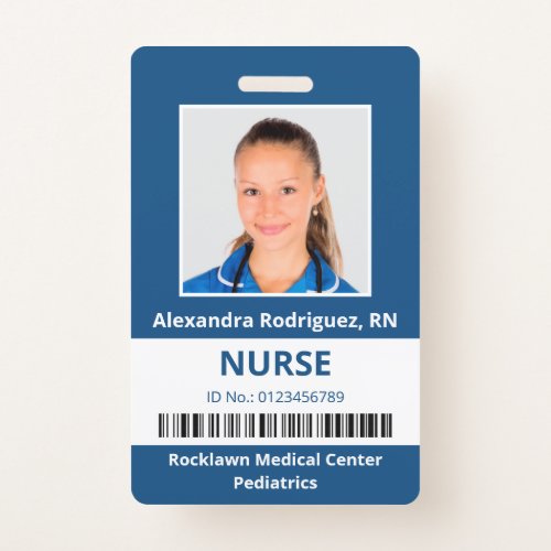 Employee Photo Barcode Blue White Medical ID Badge