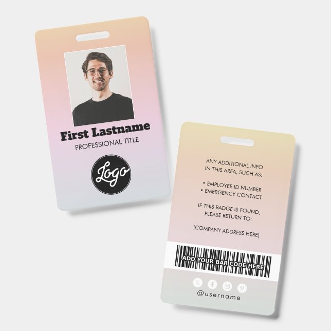 Employee Photo Barcode Logo Name Gradient Badge (Front & Back)