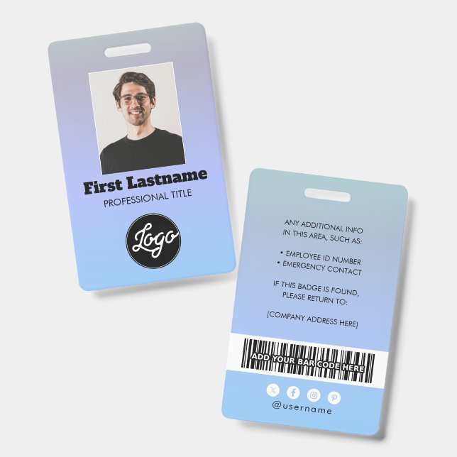 Employee Photo Barcode Logo Name Gradient Badge (Front & Back)