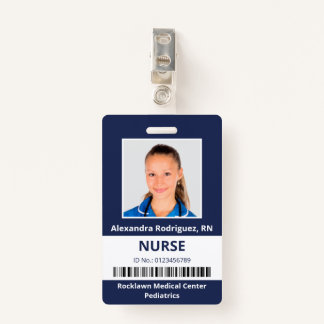 Employee Photo Barcode Navy Blue White Medical ID Badge