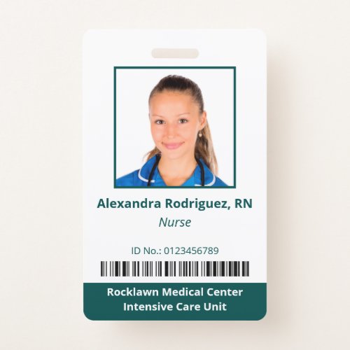 Employee Photo Barcode White Blue_Green Medical ID Badge