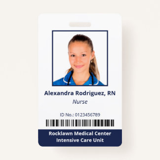Employee Photo Barcode White Blue Hospital ID Badge
