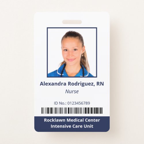 Employee Photo Barcode White Blue Hospital ID Badge