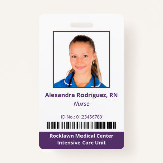 Employee Photo Barcode White Purple Hospital ID Badge