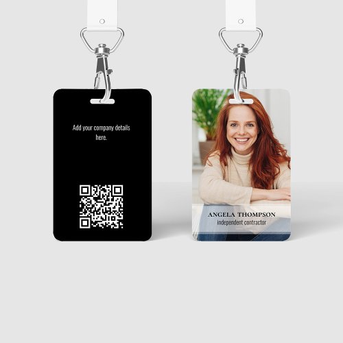 Employee Photo Black Name and Title QR Code Badge