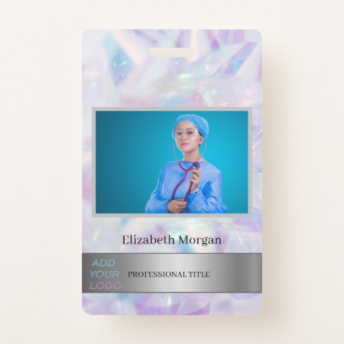 Employee Photo Cool Holographic Add Your Logo Badge