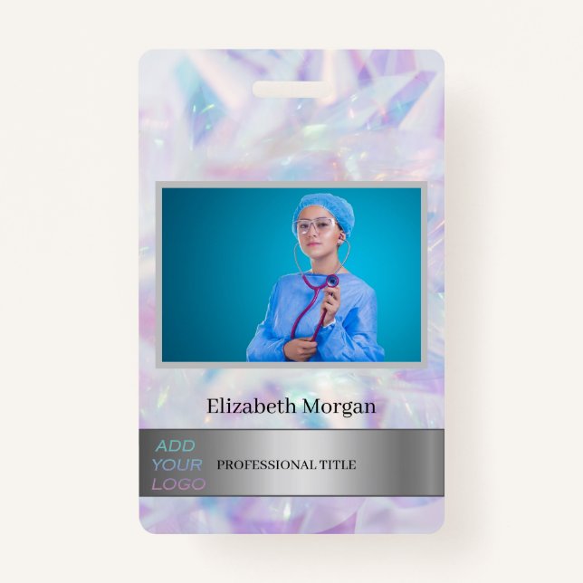 Employee Photo Cool Holographic Add Your Logo Badge (Front)