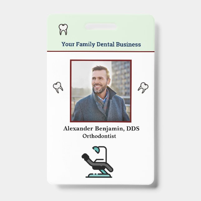Employee Photo Dentist Logo Bar Code ID Badge (Front)