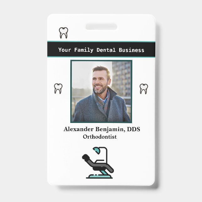 Employee Photo Dentist Logo Bar Code Name Badge (Front)
